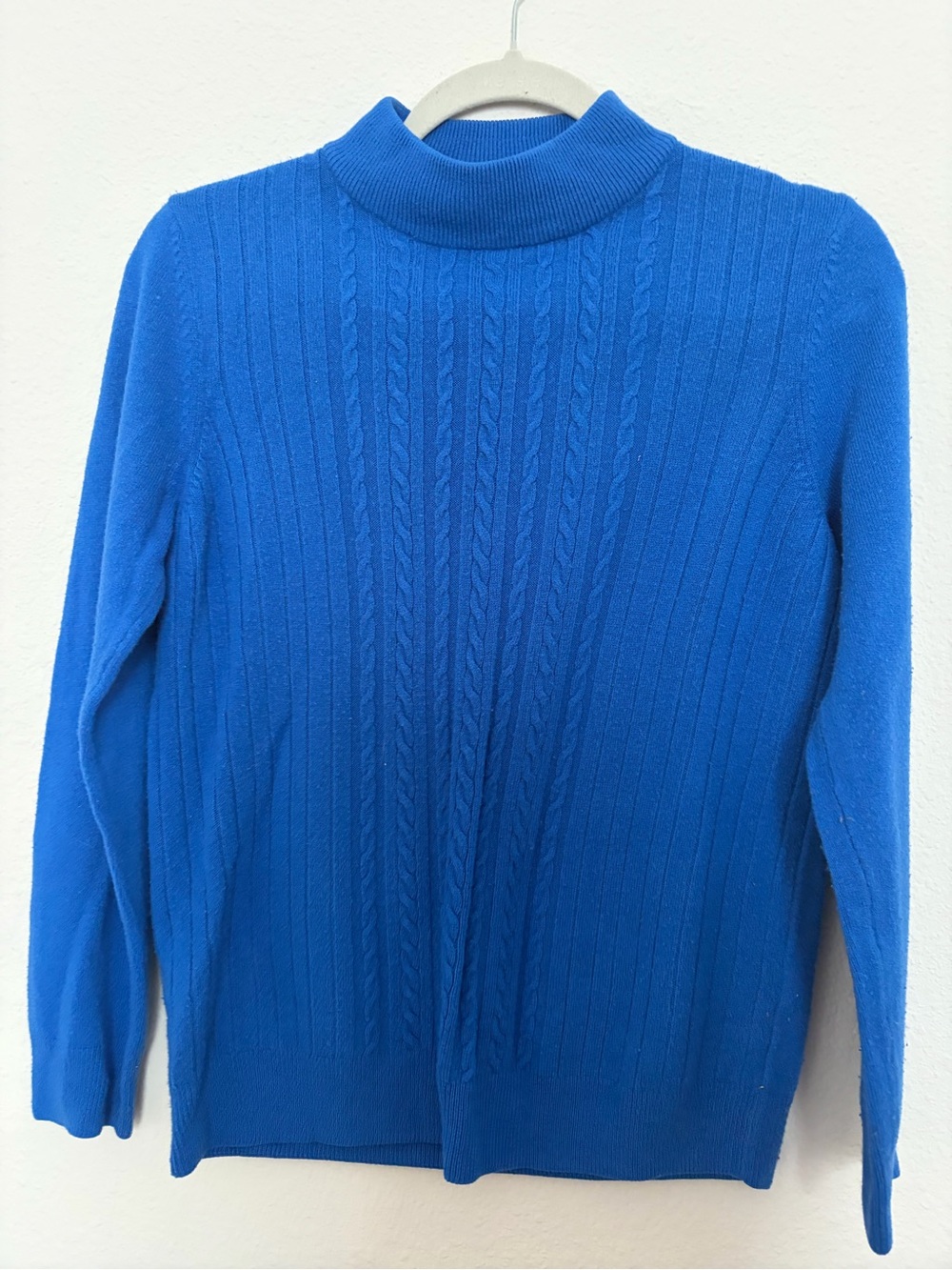 Vintage Allison Daley Royal Blue Cable-Knit Mock Neck Sweater - Medium
